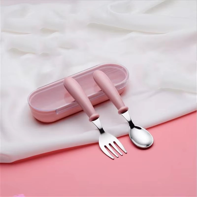 3Pcs Children Spoon Forks Box Kids Stainless Steel Kids Cutlery Portable Baby Feeding Utensils Baby Spoons Baby Tableware Set