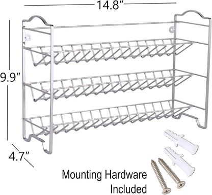 Spice Rack Organizer with 24 Empty Glass Spice Jars, 396 Spice Labels with Chalk Marker and Funnel Complete Set, for Countertop, Cabinet or Wall Mount, Silver