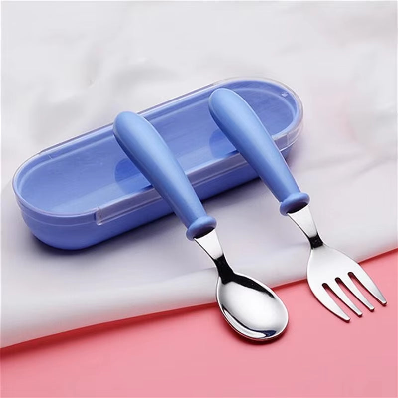 3Pcs Children Spoon Forks Box Kids Stainless Steel Kids Cutlery Portable Baby Feeding Utensils Baby Spoons Baby Tableware Set