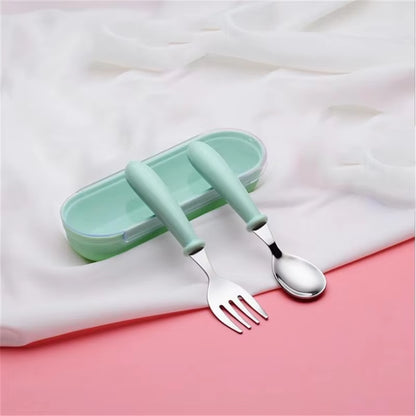 3Pcs Children Spoon Forks Box Kids Stainless Steel Kids Cutlery Portable Baby Feeding Utensils Baby Spoons Baby Tableware Set