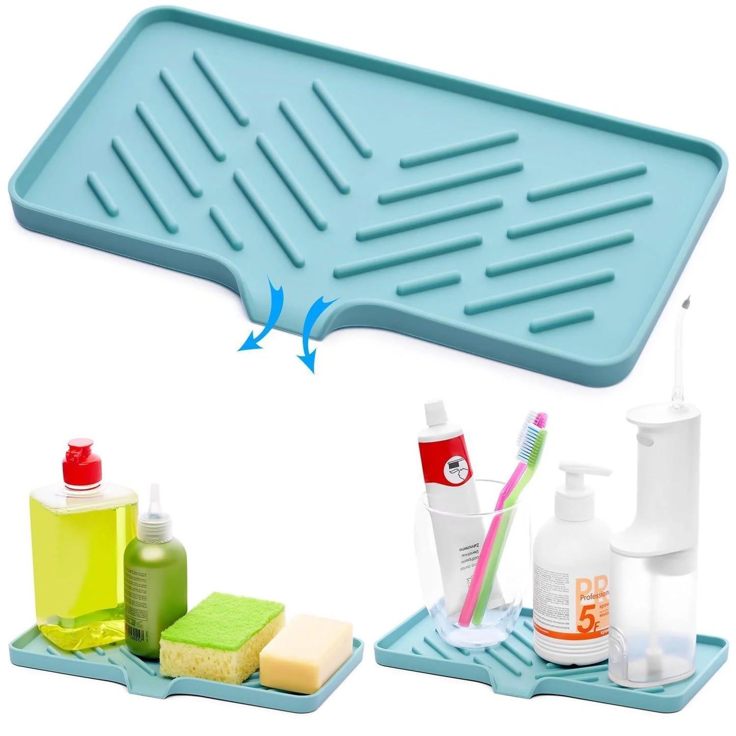 1 Pc Light Green Silicone Sink Tray for Dish Sponge Holder Silicone Soap Tray